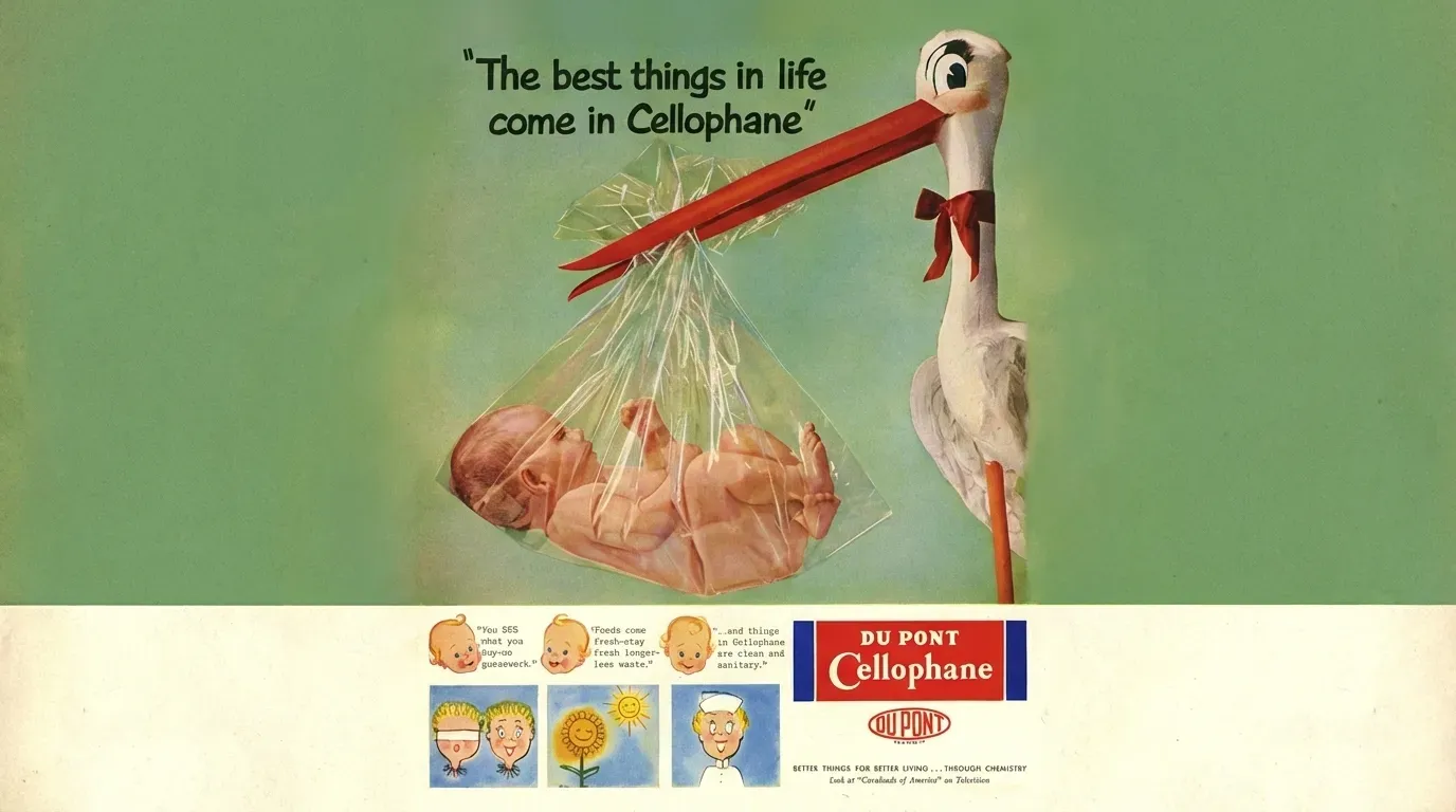 Vintage 1953 DuPont advertisement - The best things in life come in Cellophane