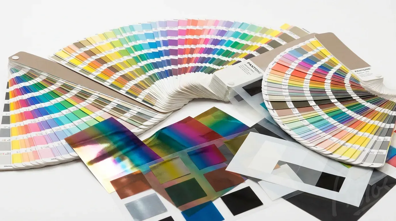 Technical artwork review showing packaging file with bleed marks, colour specifications and print-ready annotations