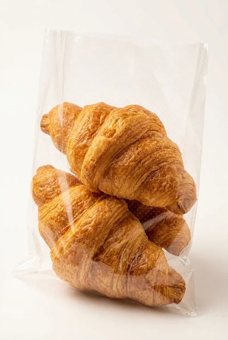 Fresh croissants in perforated bakery bag