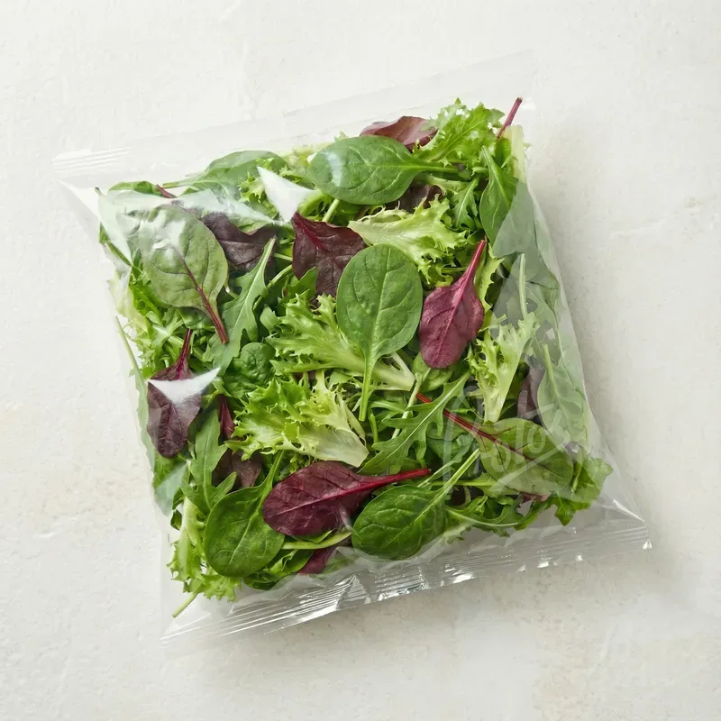 Fresh salad leaves in pillow pack