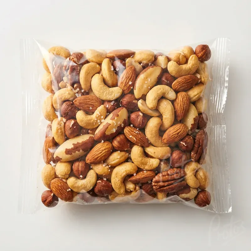Mixed nuts in clear pillow pack