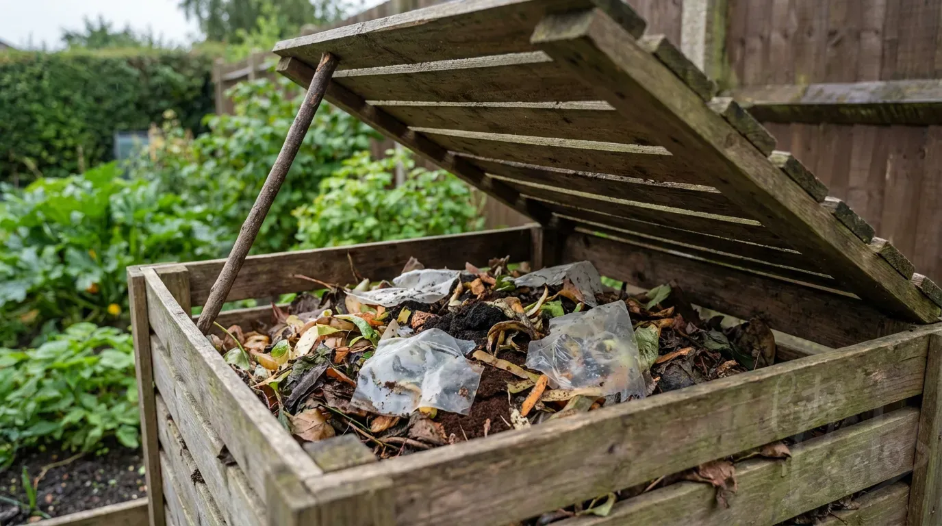 NatureFlex film biodegrading in a home compost bin - demonstrating OK Compost Home certification