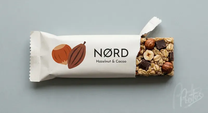 Snack bar in printed flow wrap packaging