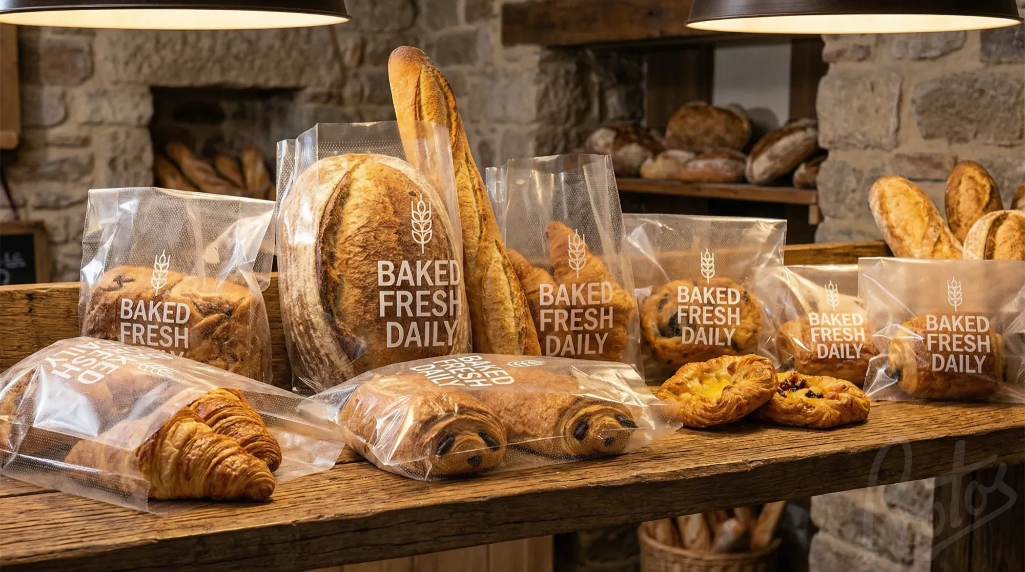 Range of microperforated bakery bags in various sizes for bread, pastries and baked goods