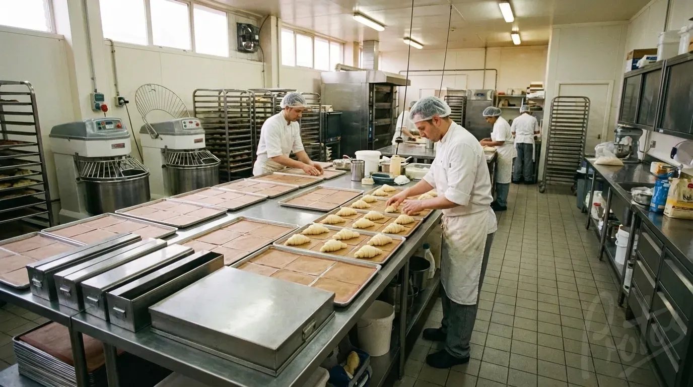Artisan bakery with siliconised paper-lined trays in production