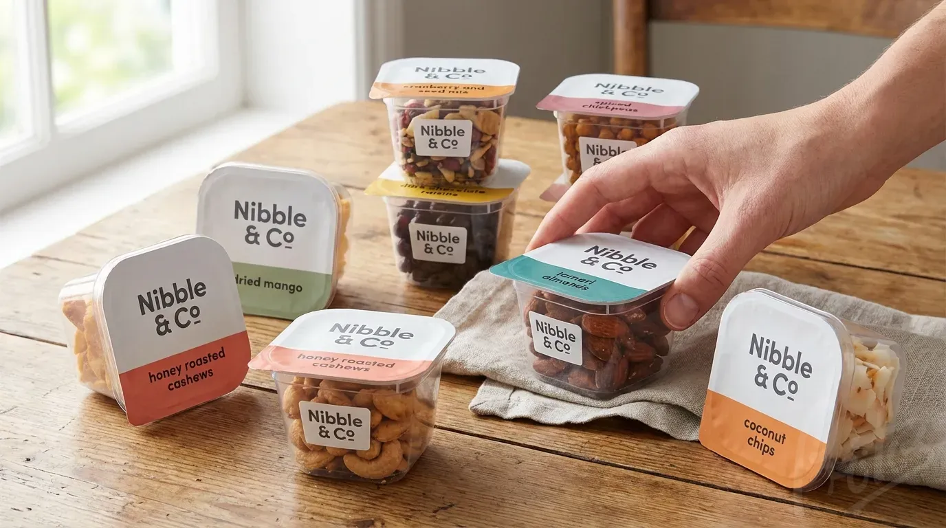 Range of snack pots with printed lidding film packaging